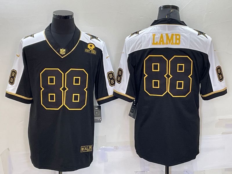 Men Dallas Cowboys 88 Lamb Black Thanksgiving gold characters 2022 Nike Limited NFL Jersey